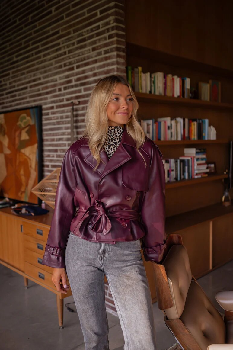 Veste courte en cuir de haute qualité style rétro