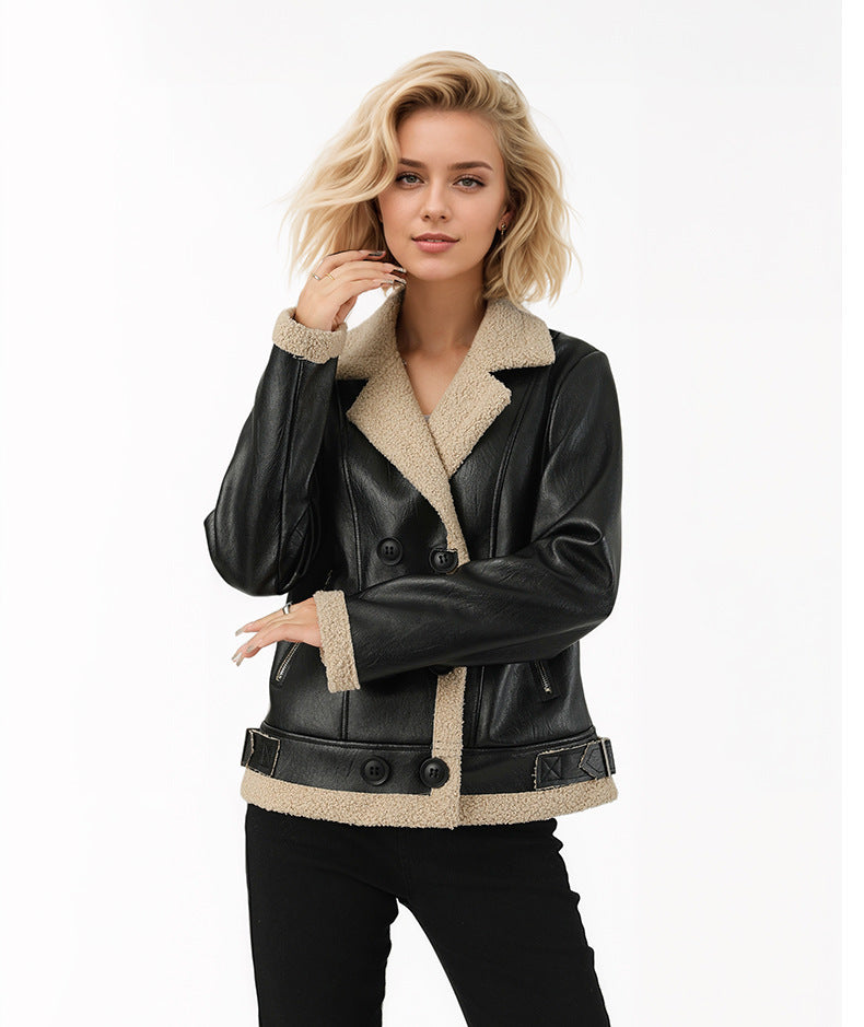 Manteau en cuir matelassé polaire pour femme