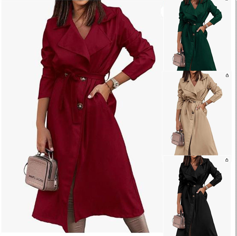 Manteau pour femme grande taille, trench-coat noué sur le devant