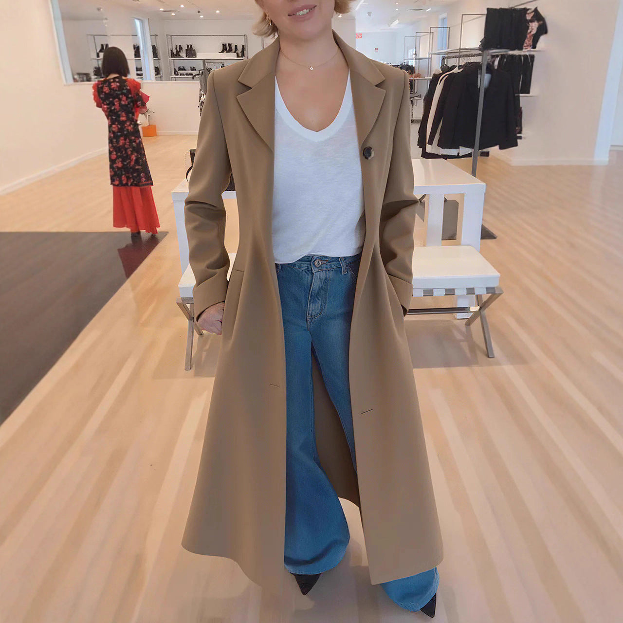 Manteau femme revers imprimé léopard trench décontracté vêtements femme