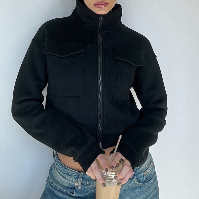 Nouveau manteau à col roulé ample et court pour fille, couleur pure, amincissant et sexy