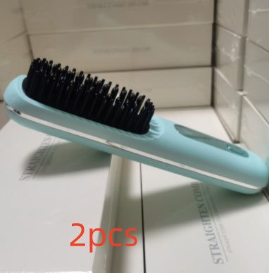 Peigne à cheveux lisses 2 en 1, brosse lissante sans fil, chauffage rapide, boucleur chauffant portable, chargement USB