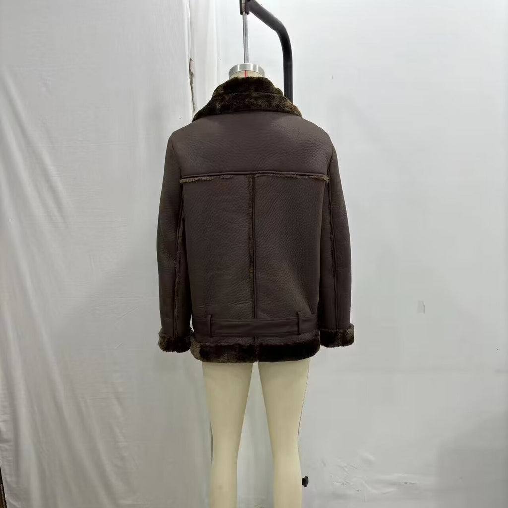Manteau en cuir avec fourrure intégrée pour femme