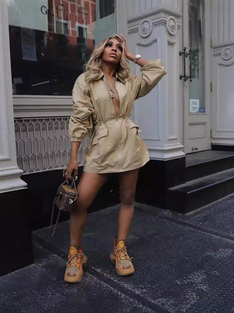 Trench-coat mi-long à cordon de serrage pour femme