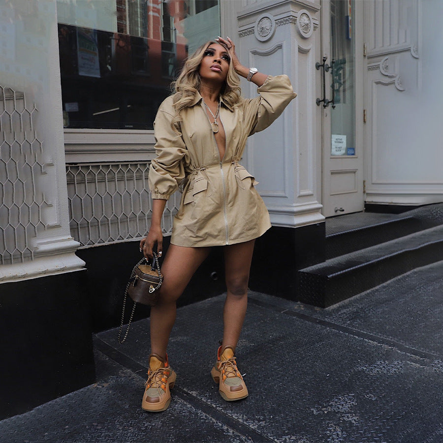 Trench-coat mi-long à cordon de serrage pour femme