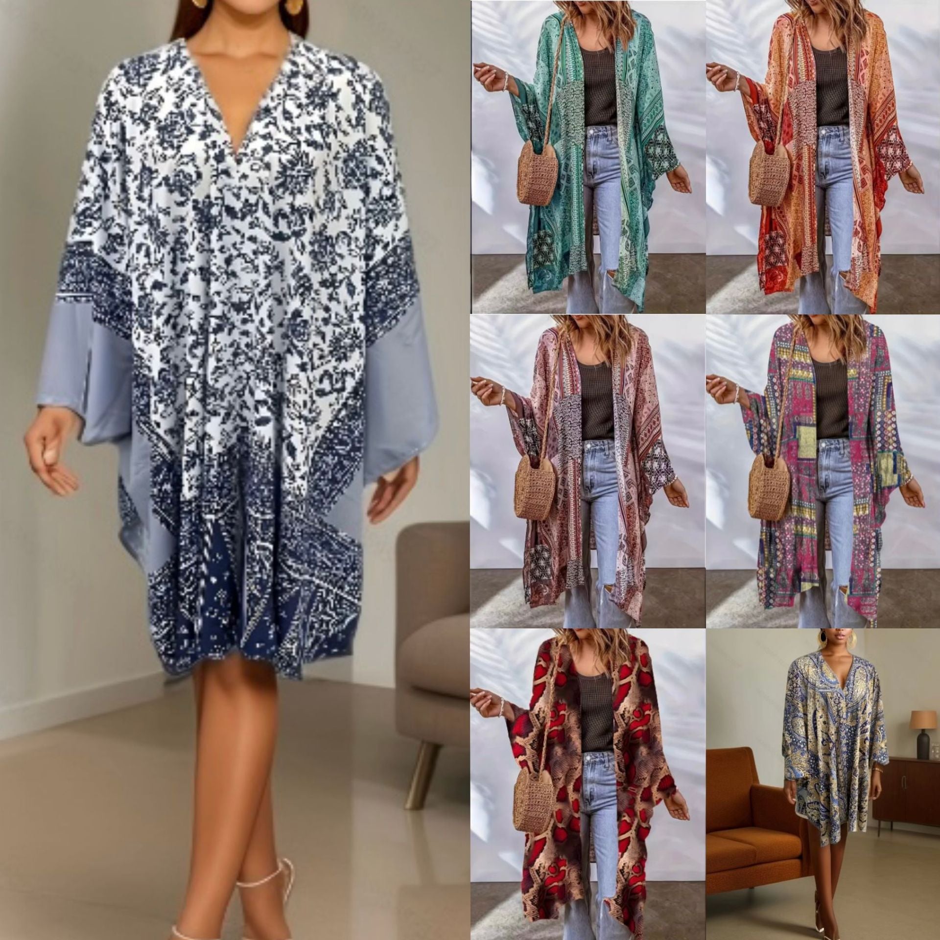 Cardigan bohème, cape chauve-souris à imprimé aztèque