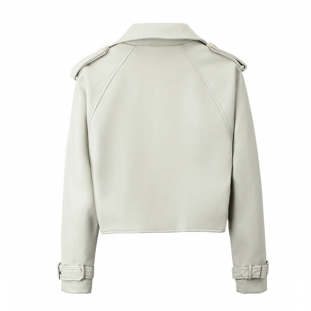 Veste en cuir décontractée ample de couleur unie pour femme