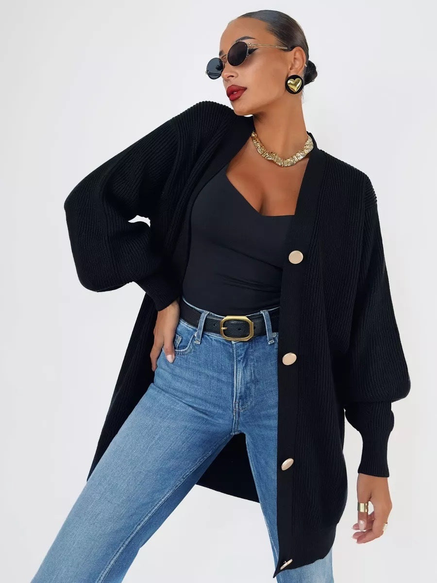 Cardigan tricoté polyvalent et décontracté à col en V, de couleur unie, style européen et américain, pour le début de l'automne