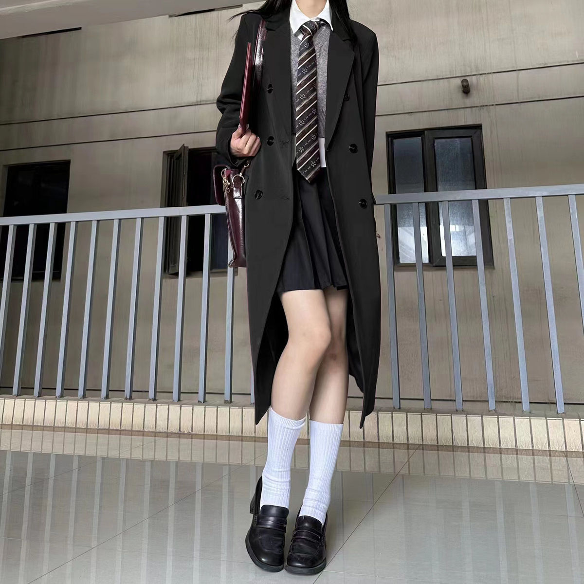 Trench-coat long noir pour femme, printemps et automne