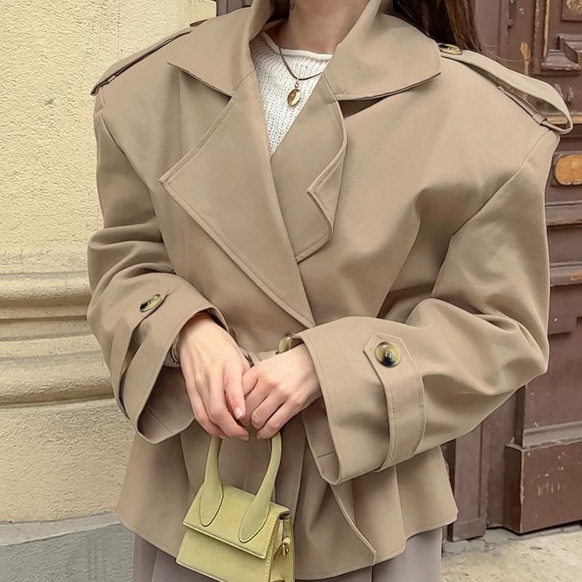 Trench-coat mi-long kaki tendance et décontracté à lacets pour femme