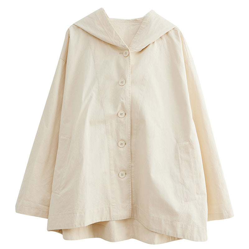 Manteau ample à capuche pour femme, style rétro kaki, décontracté, en coton, coutures artistiques