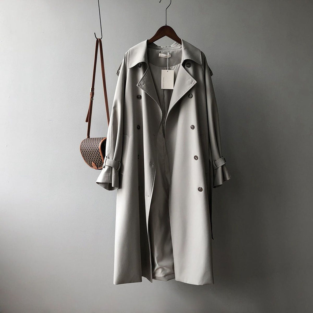 Trench-coat décontracté de style britannique pour femme, taille ajustée et drapée, idéal pour toutes les occasions