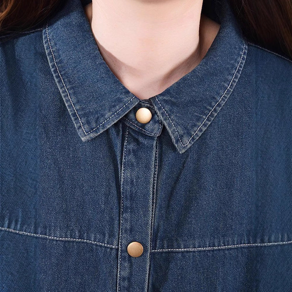 Trench-coat en jean ample style rétro mi-long