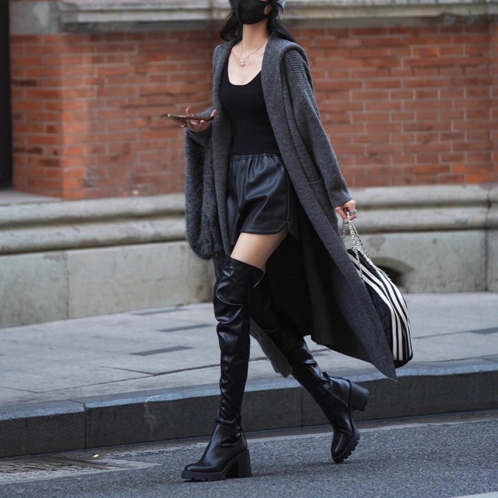 Cardigan long tricoté pour femme, pull à capuche, trench-coat