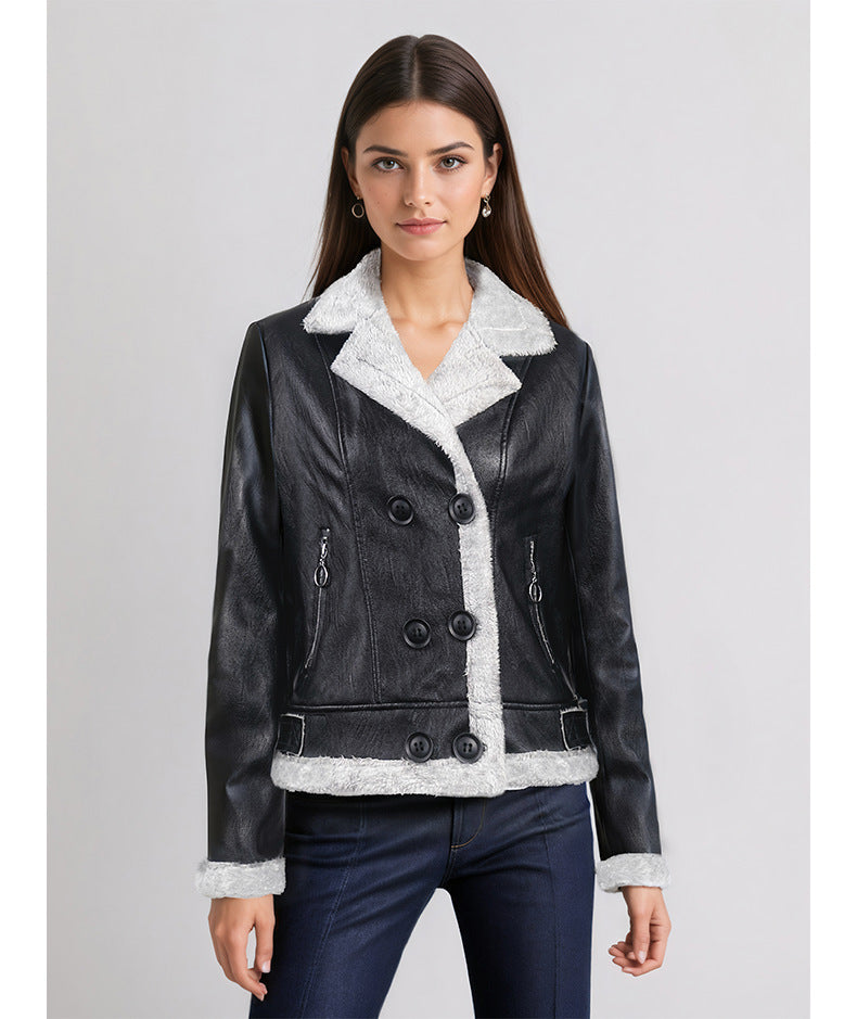 Manteau en cuir matelassé polaire pour femme