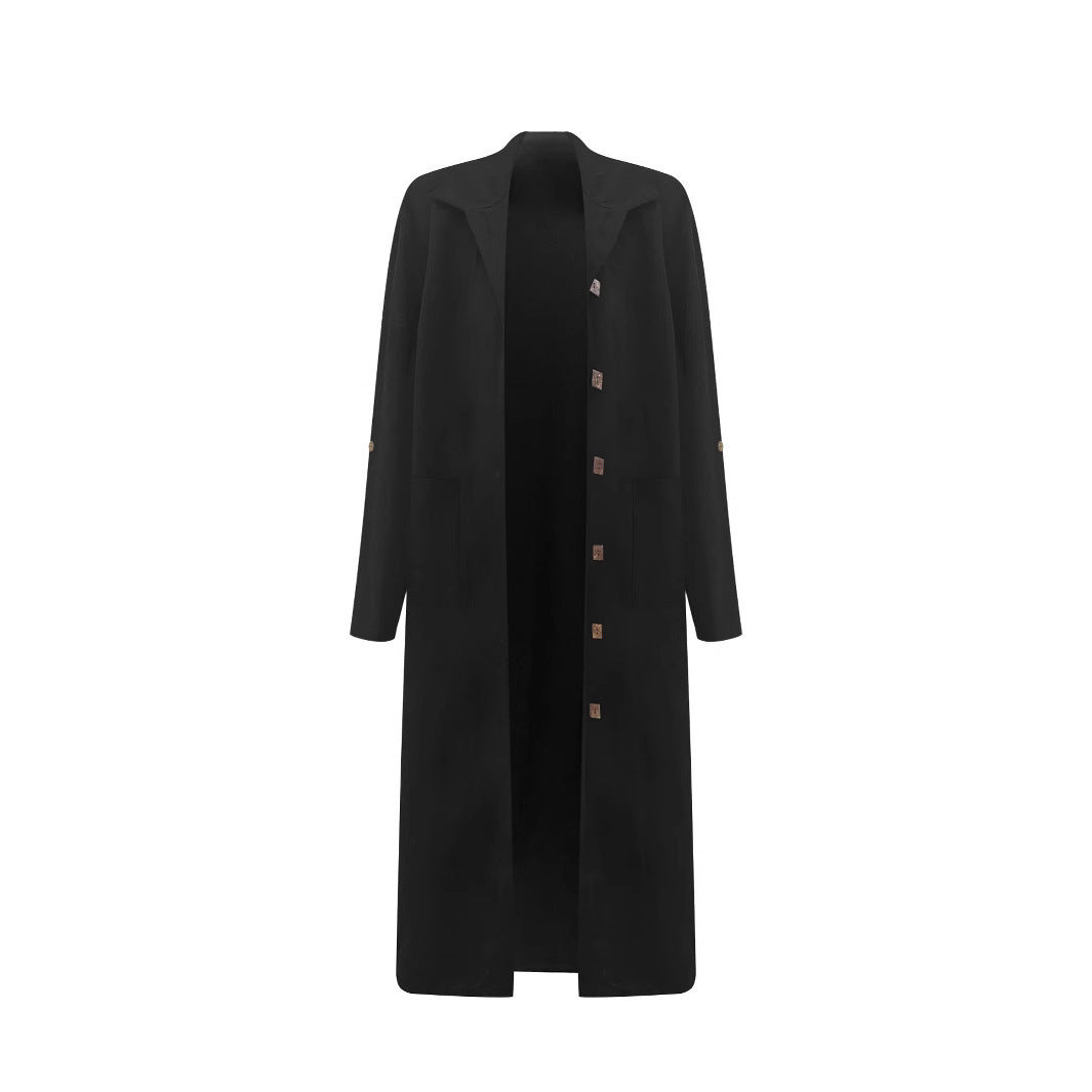 Trench-coat tendance pour femme, long et en dessous du genou, couleur unie