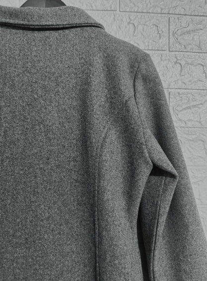 Manteau décontracté en tweed pour femme - Couleur unie, mi-long, silhouette en H, boutonné sur le devant, manches longues