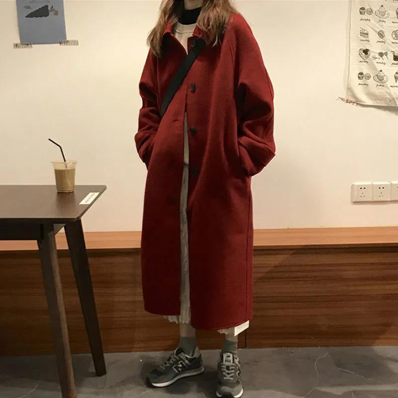 Manteau en laine noir style Hepburn pour femme, automne et hiver