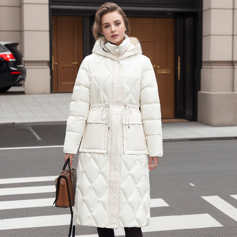 Doudoune mi-longue épaisse à capuche pour femme, longueur sous le genou, hiver