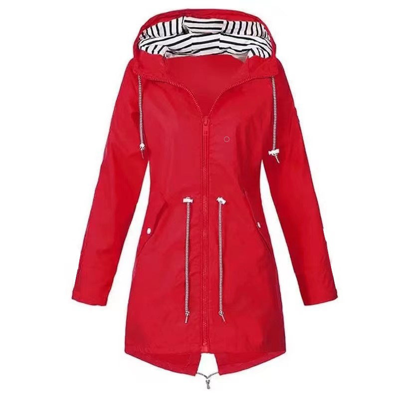 Imperméable pour femme, style décontracté, basique, pour l'extérieur, avec cordon de serrage, veste légère à cordon de serrage, vêtements de randonnée pour femmes