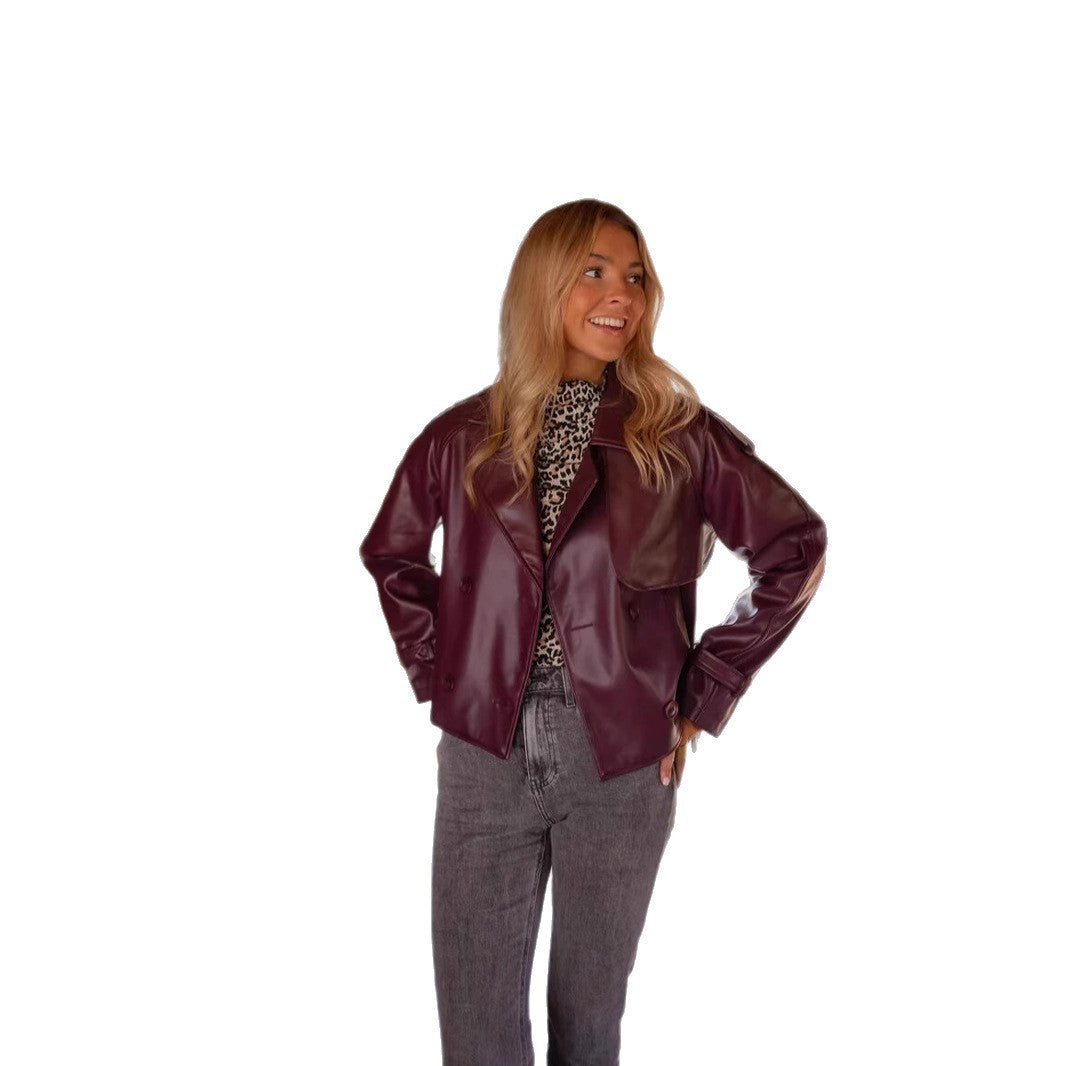 Veste courte en cuir de haute qualité style rétro