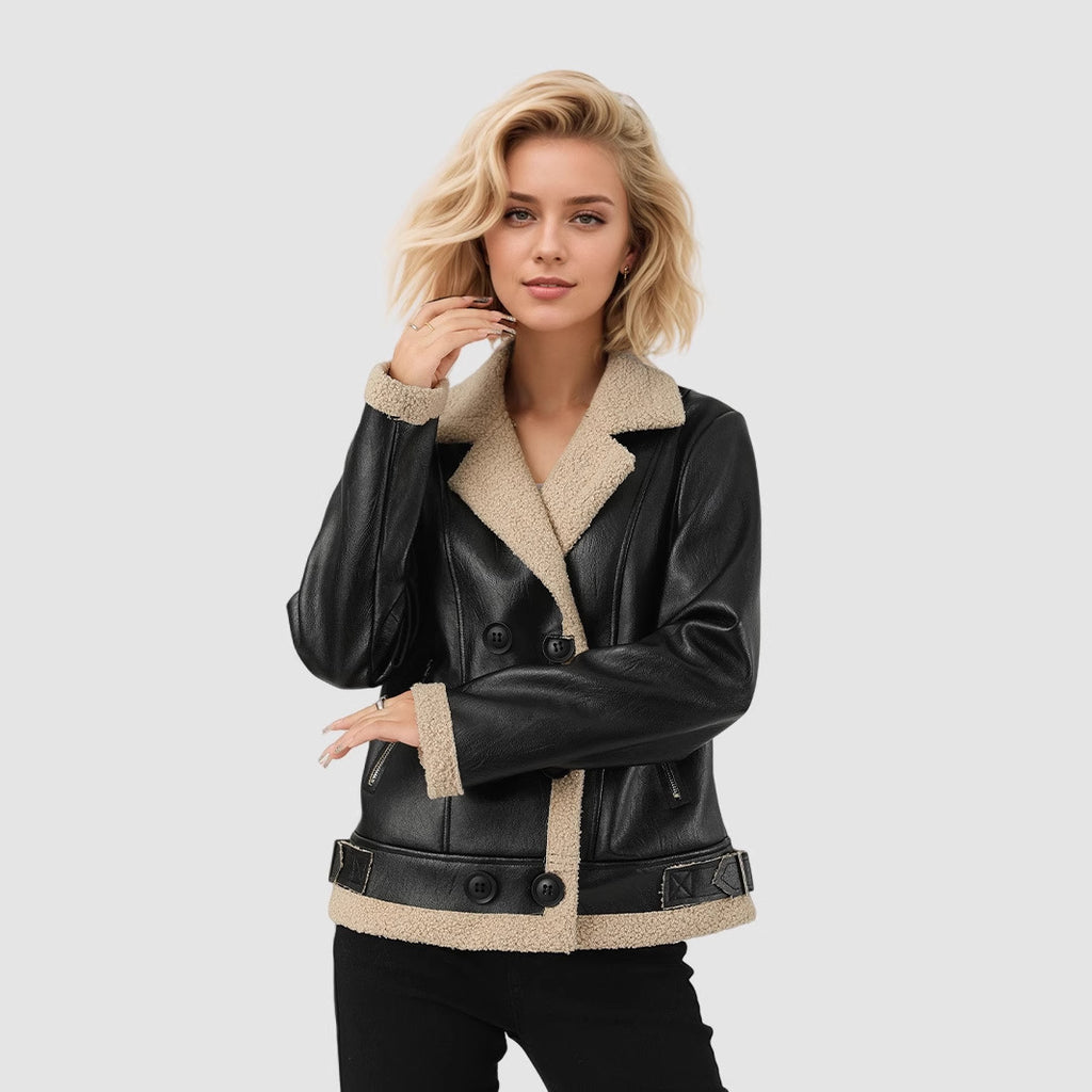 Manteau en cuir matelassé polaire pour femme