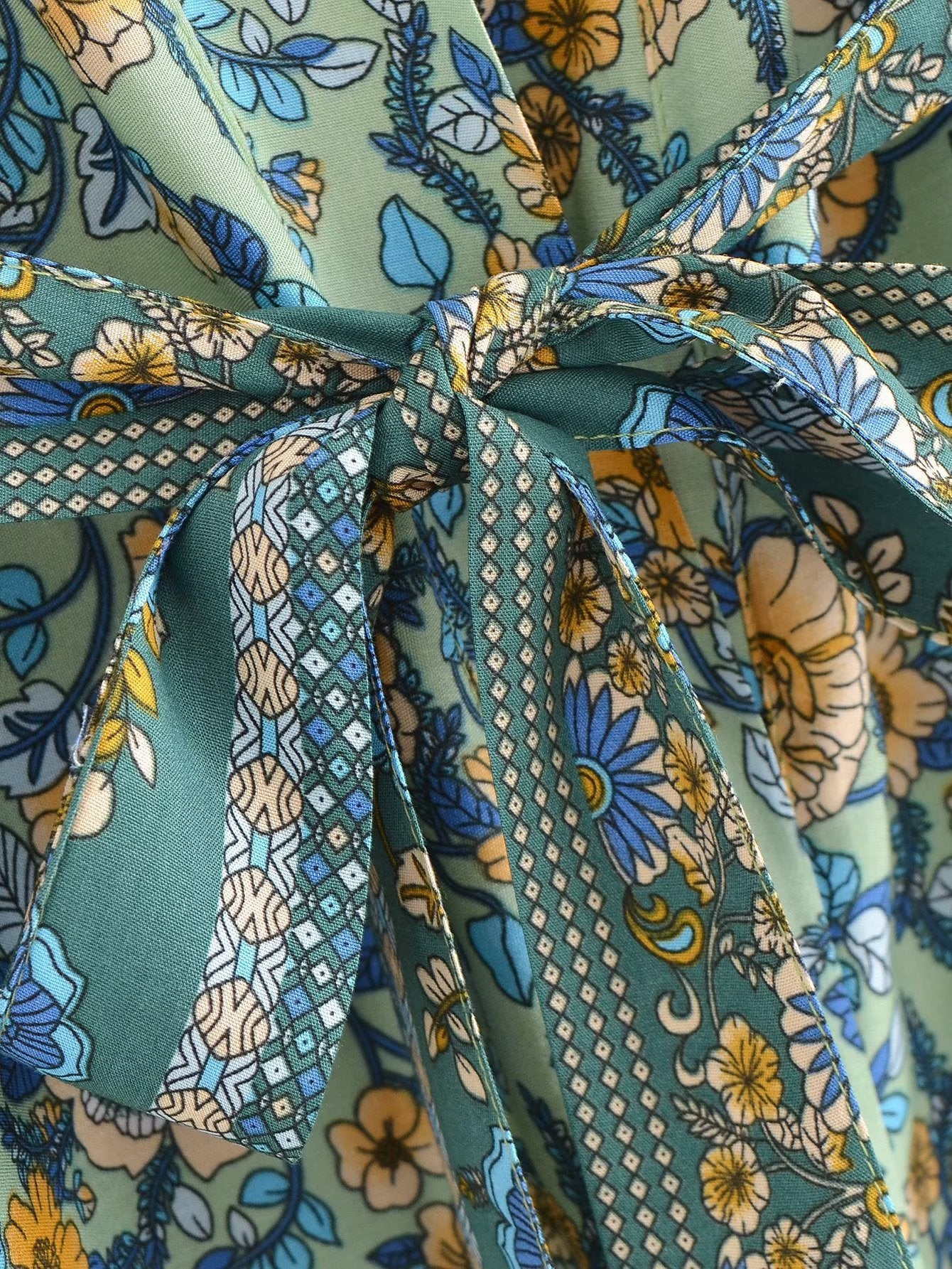 Cardigan veste kimono à ceinture et imprimé bohème en rayonne