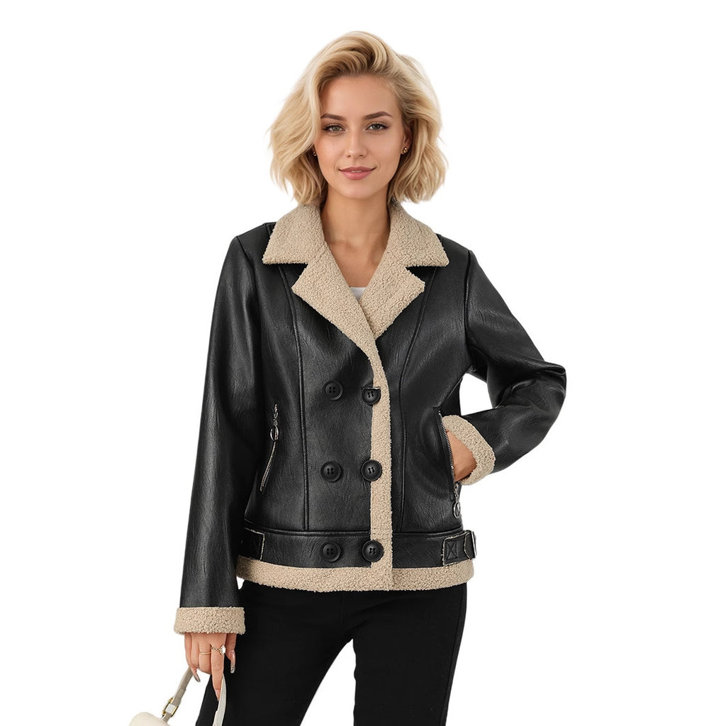 Manteau en cuir matelassé polaire pour femme