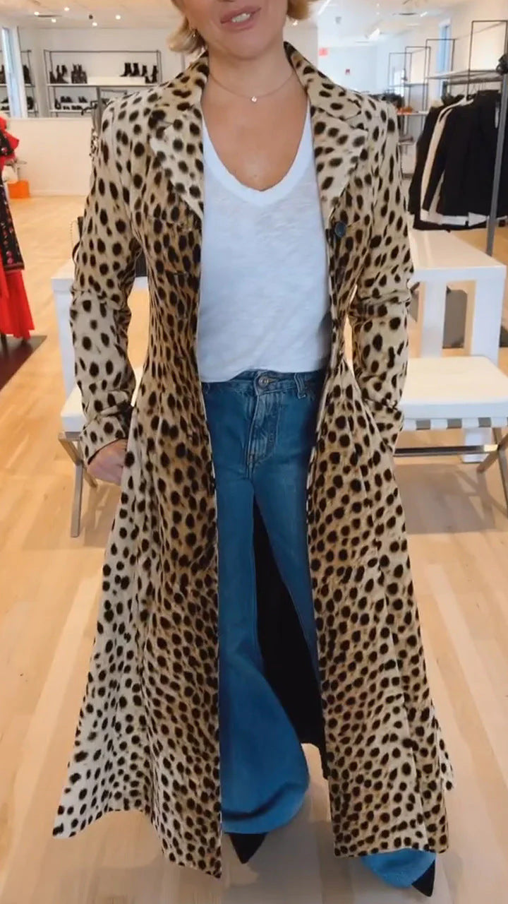Manteau femme revers imprimé léopard trench décontracté vêtements femme