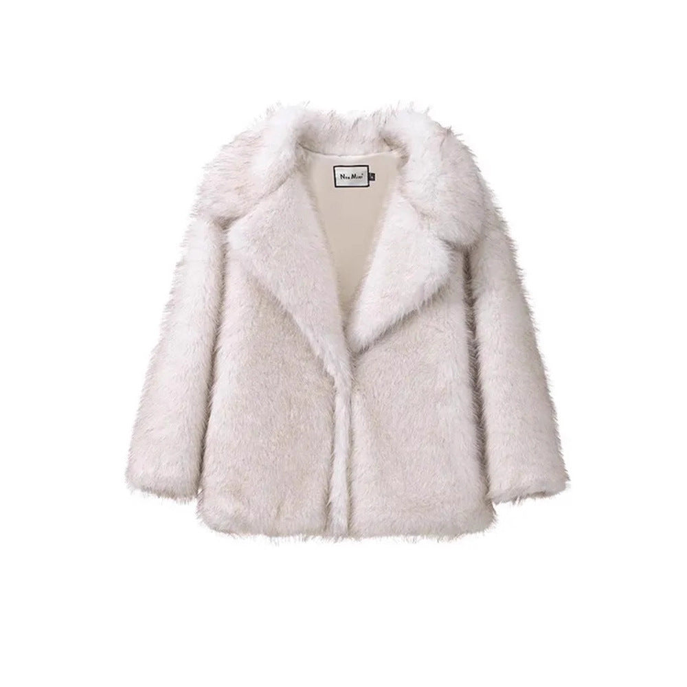 Manteau en fausse fourrure à revers tendance et chaud