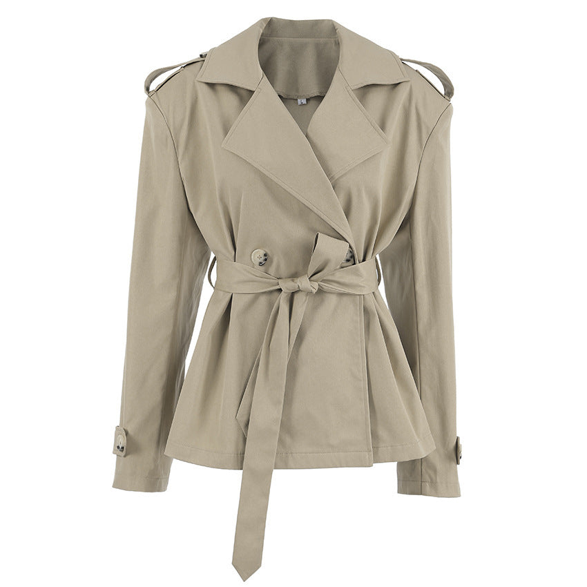 Trench-coat mi-long kaki tendance et décontracté à lacets pour femme