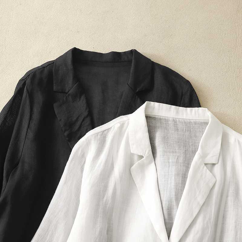 Veste de costume ample et amincissante à manches mi-longues en coton et lin