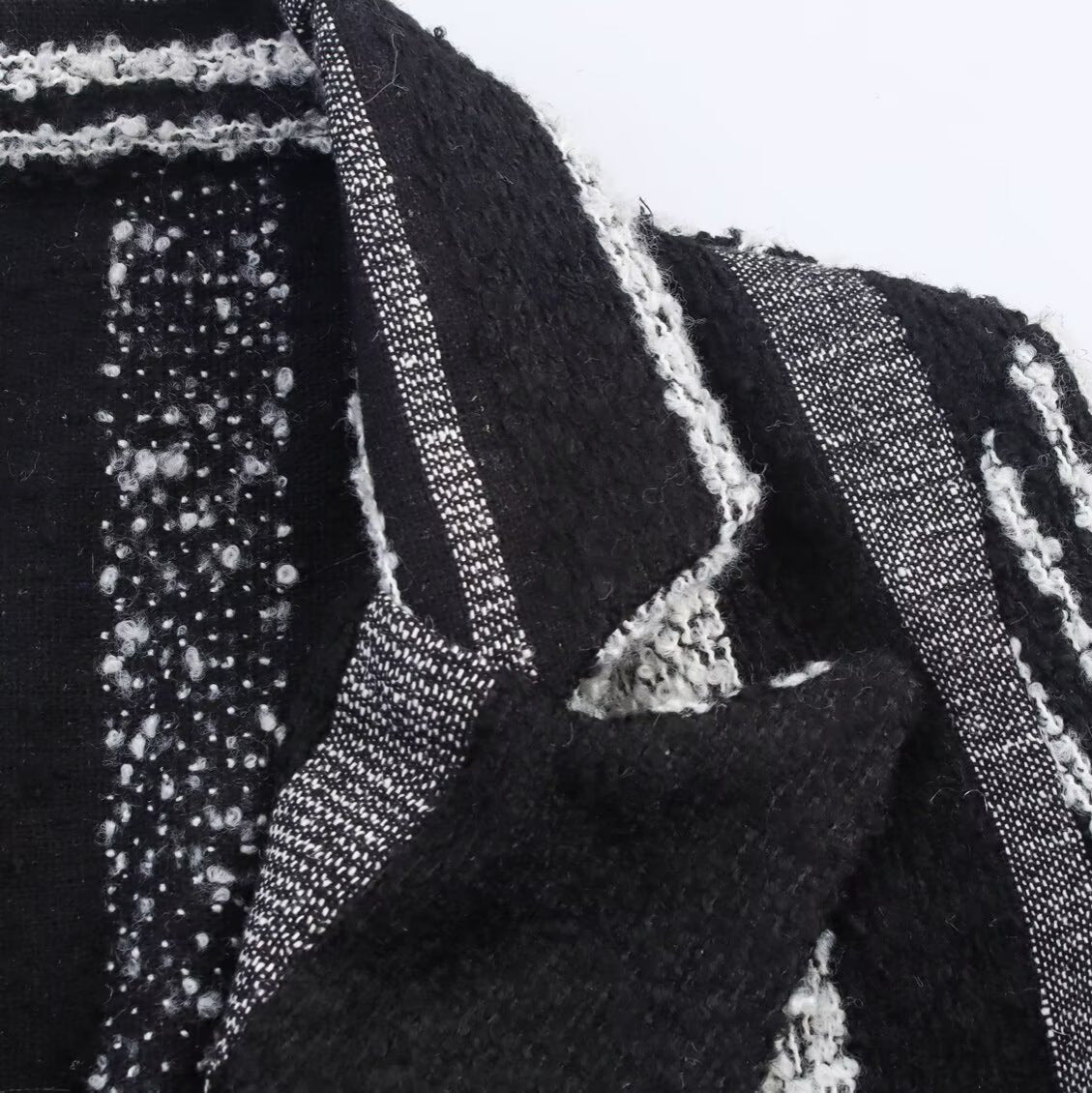 Manteau en laine rayé noir et blanc élégant pour femme de style européen et américain de style français