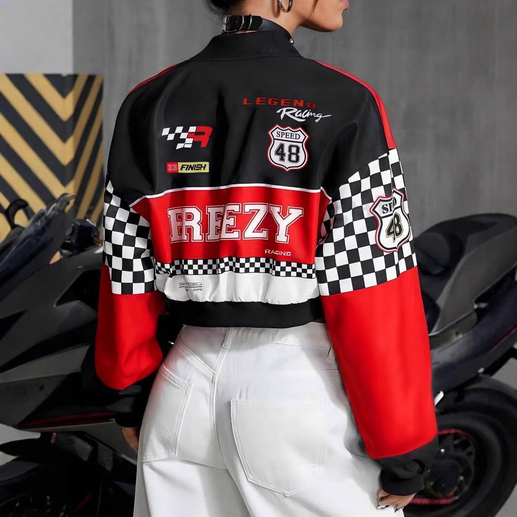 Veste courte décontractée à fermeture éclair pour femme