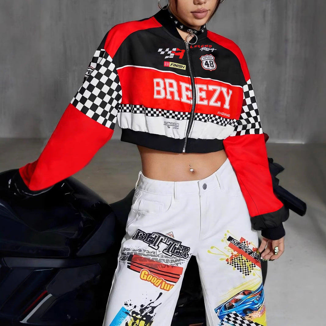 Veste courte décontractée à fermeture éclair pour femme