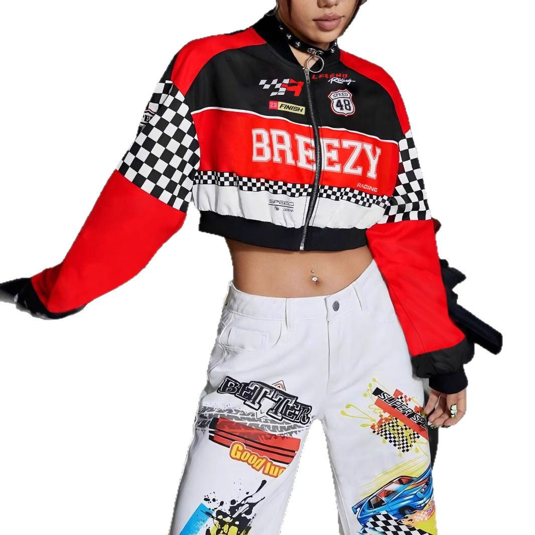 Veste courte décontractée à fermeture éclair pour femme