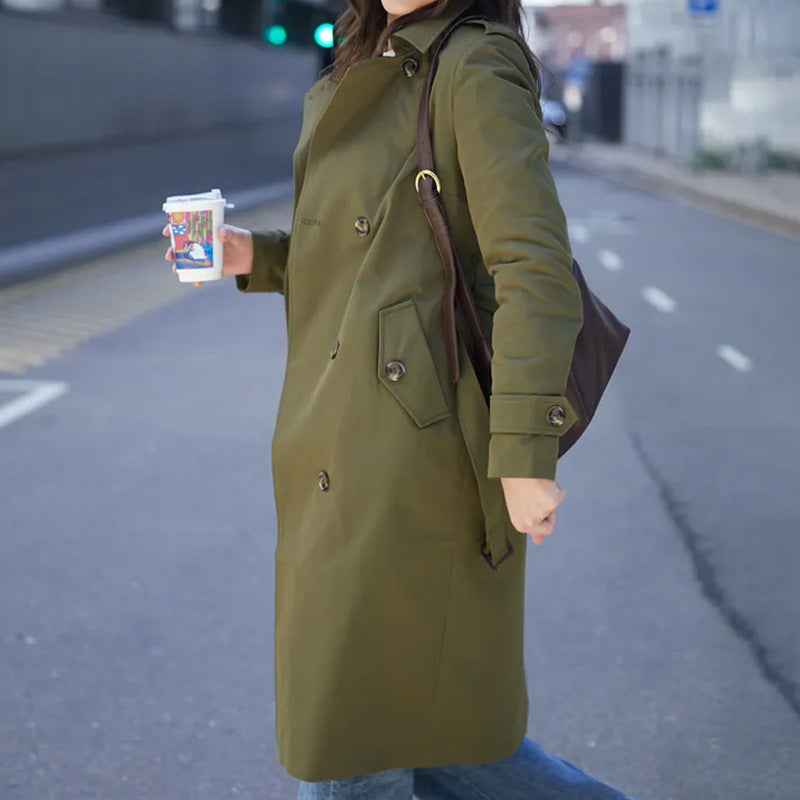 Manteau croisé pour femme, style britannique classique, à lacets