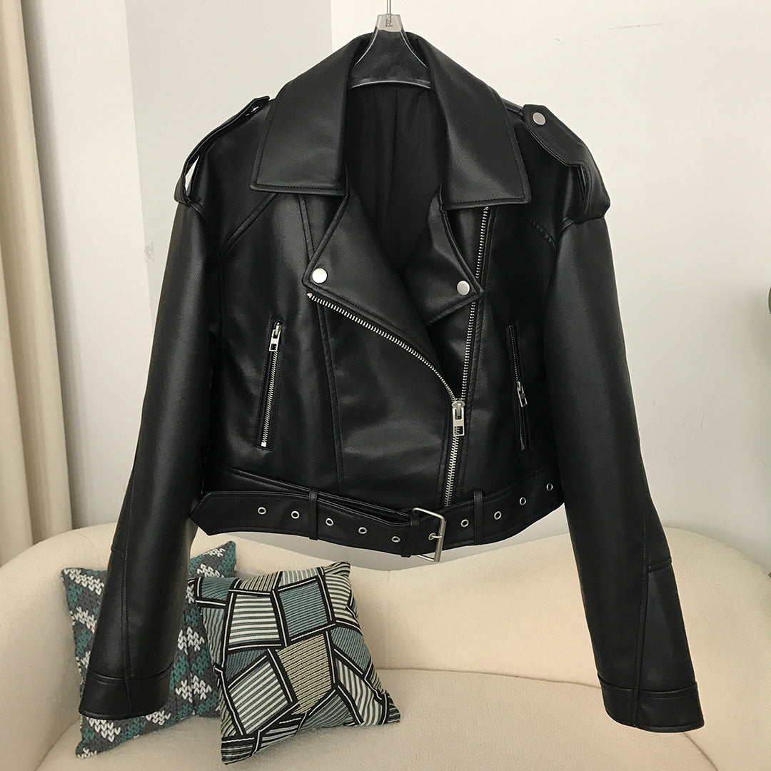 Veste de moto en cuir délavé bicolore pour femme, style européen et américain, printemps et automne