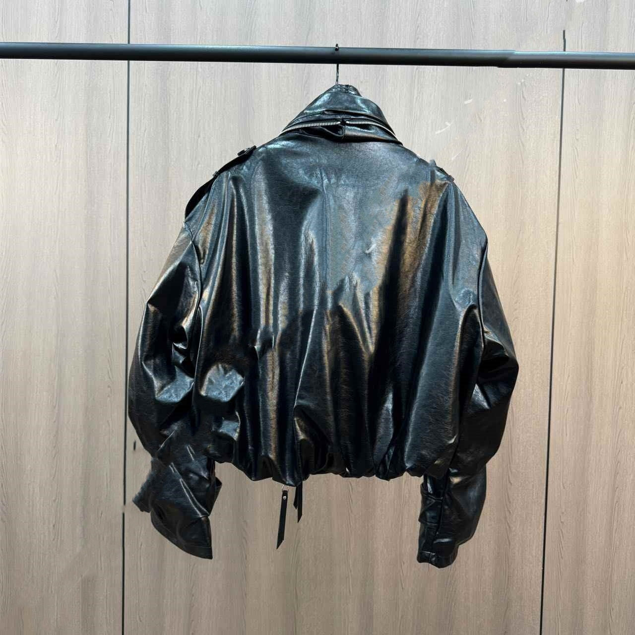 Veste en cuir PU à revers avec fermeture éclair et bouton, veste rembourrée en coton