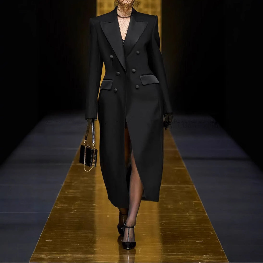 Jupe de tailleur longue fendue à taille fine et croisée