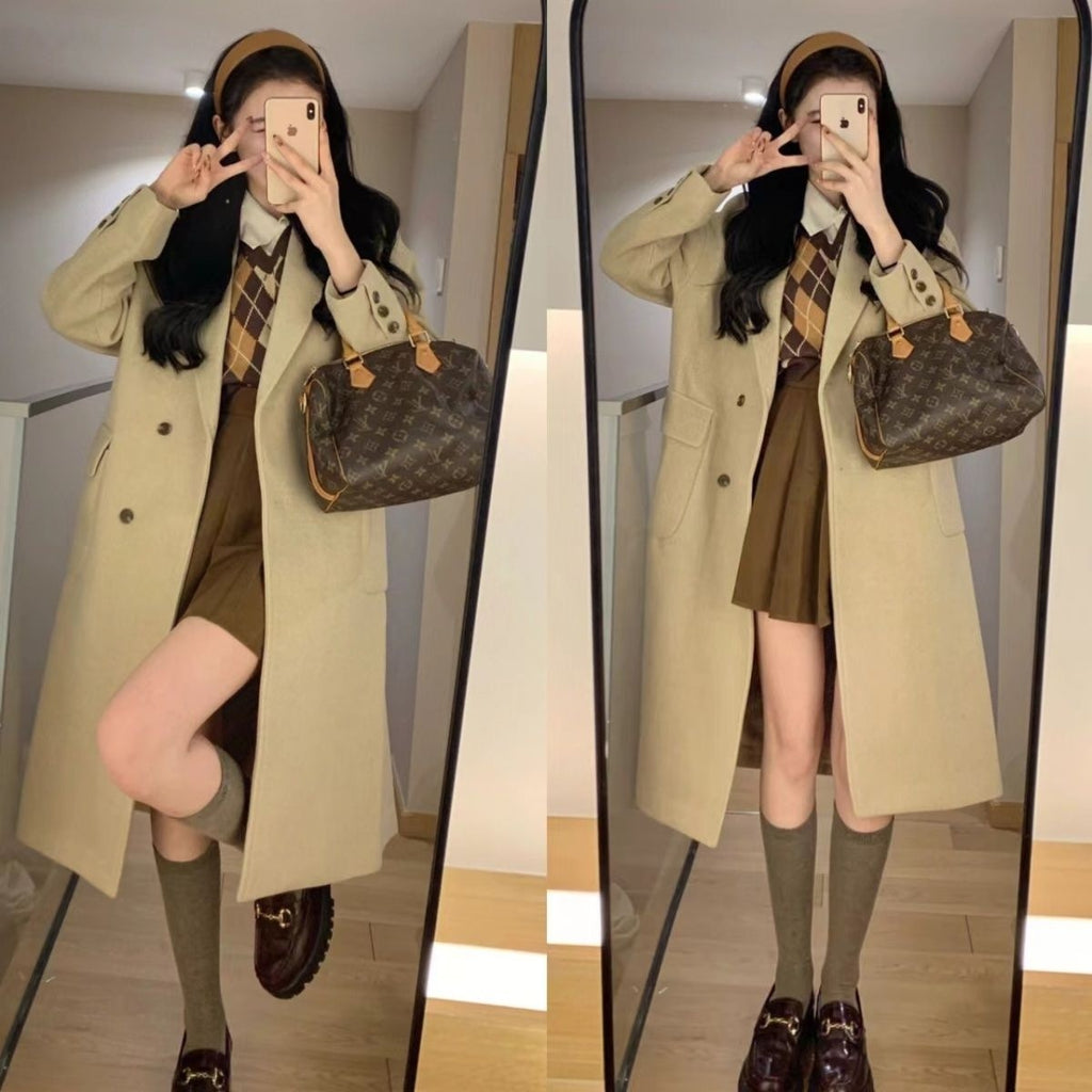 Costume ample mi-long en laine et trench-coat