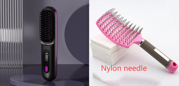 Peigne à cheveux lisses 2 en 1, brosse lissante sans fil, chauffage rapide, boucleur chauffant portable, chargement USB