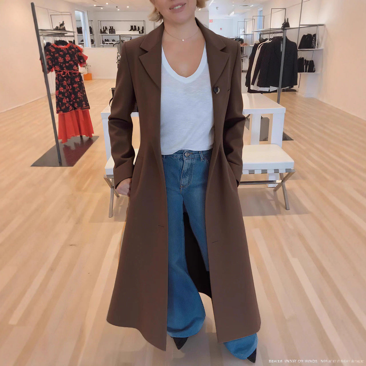 Manteau femme revers imprimé léopard trench décontracté vêtements femme