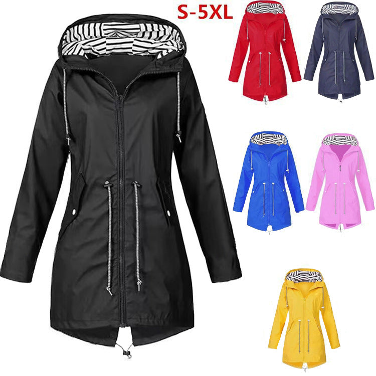 Imperméable pour femme, style décontracté, basique, pour l'extérieur, avec cordon de serrage, veste légère à cordon de serrage, vêtements de randonnée pour femmes