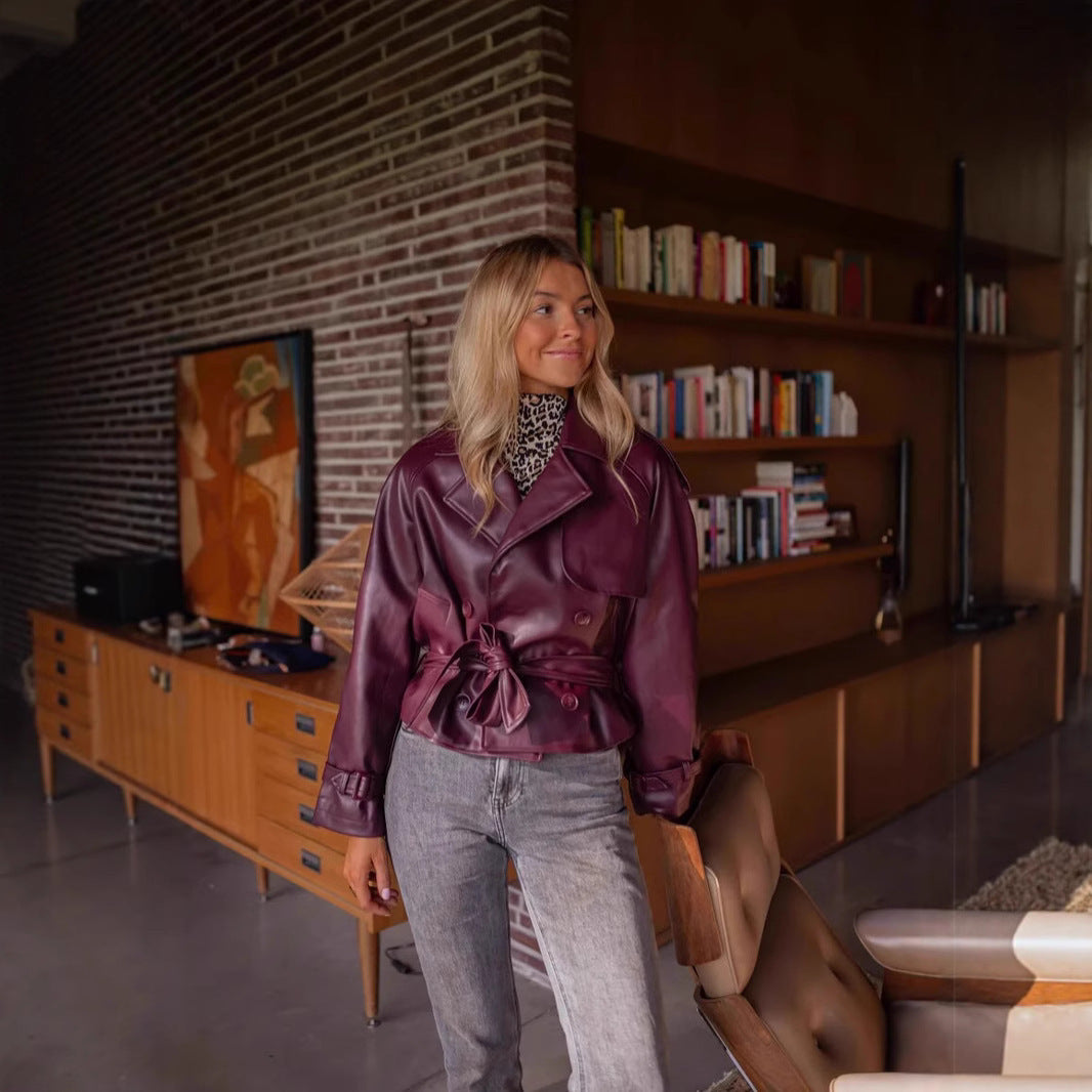 Veste courte en cuir de haute qualité style rétro