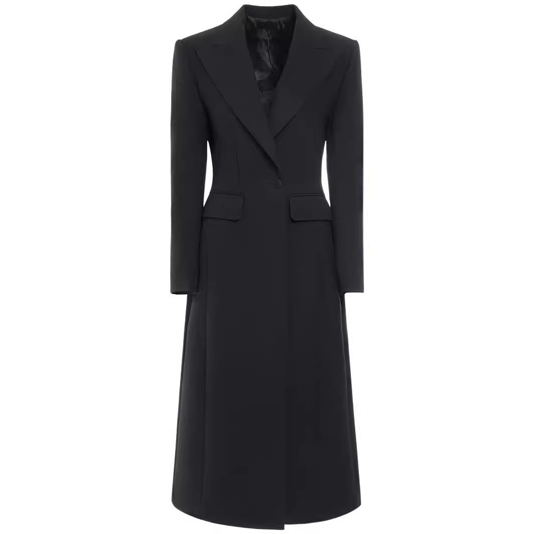 Manteau de costume mi-long à un bouton pour femme avec ourlet ajusté et jupe