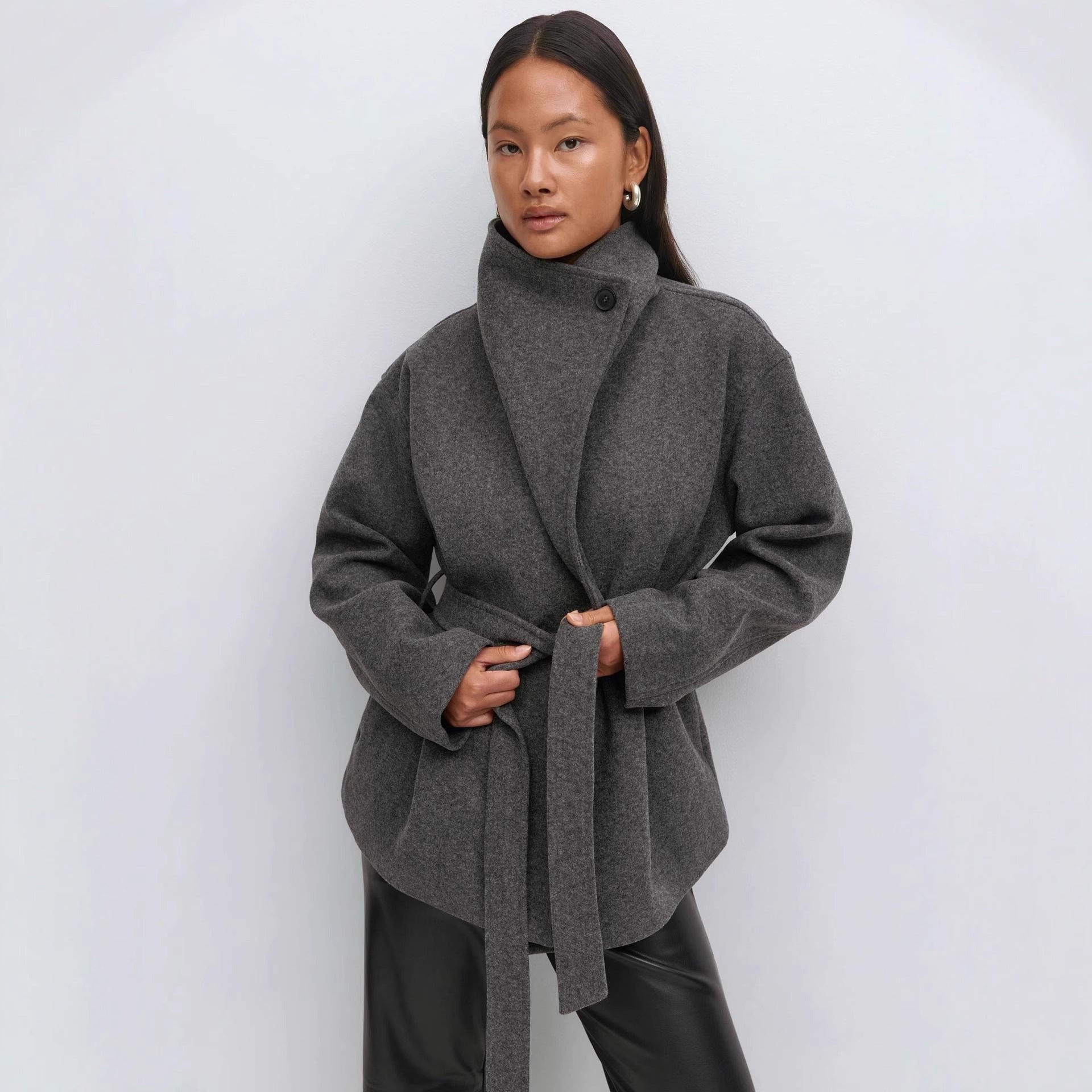 Manteau mi-long en laine épaisse de haute qualité pour l'automne et l'hiver