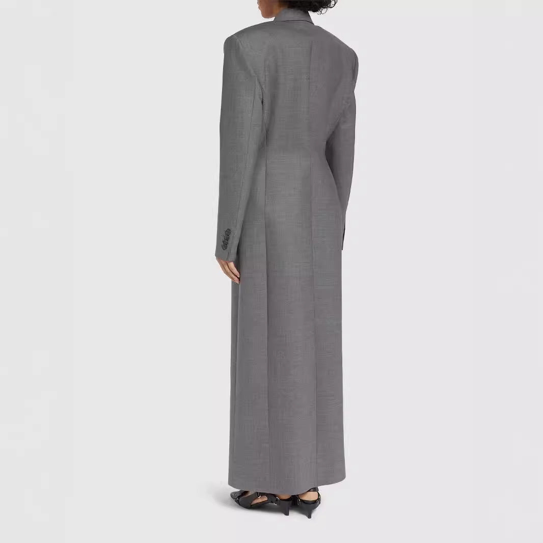 Veste de costume élégante à manches longues et à double boutonnage, coupe ajustée, avec épaules rembourrées et allongées