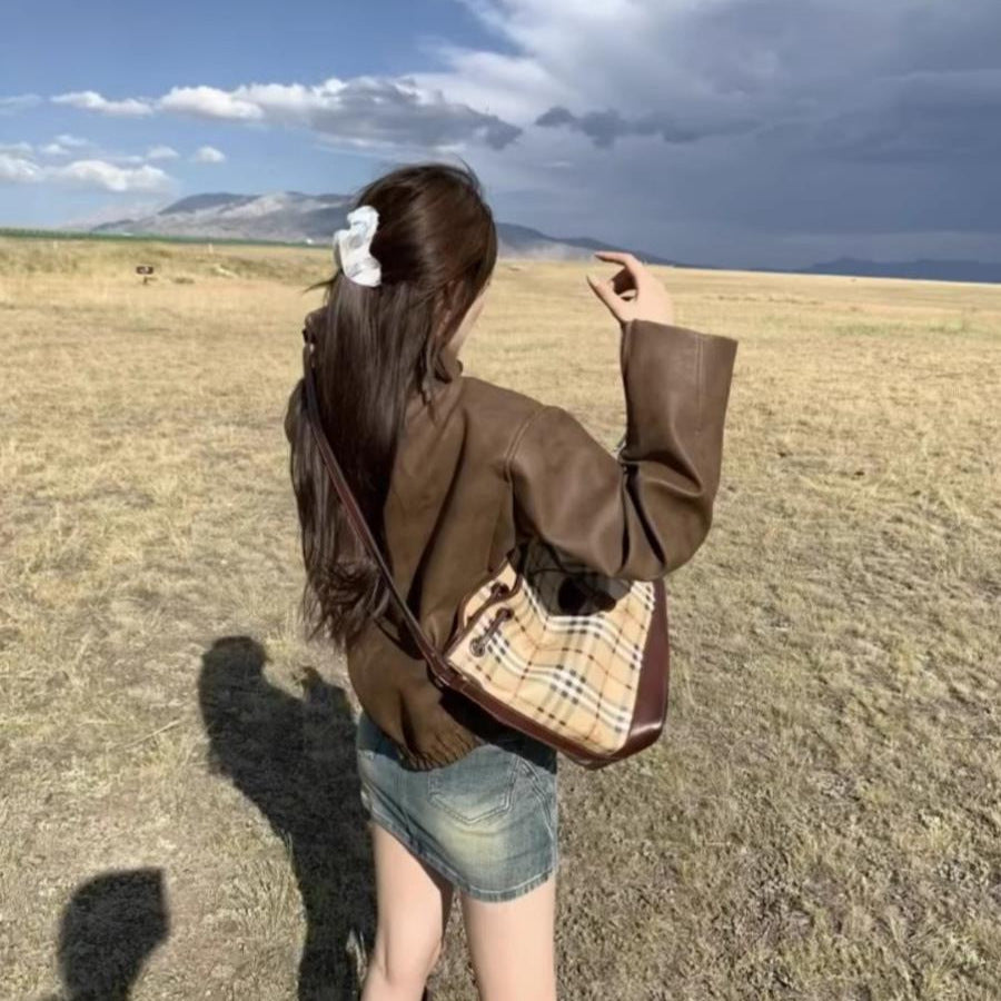 Manteau ample en cuir de couleur unie, style rétro américain décontracté pour femme