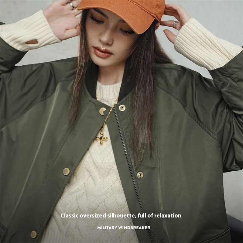 Trench-coat rétro vert olive mi-long ample pour femme